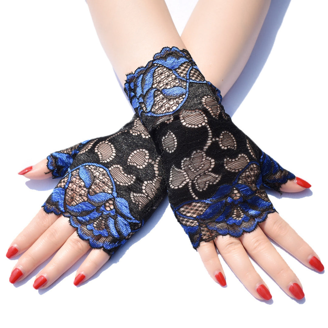 1 Pair Flower Pattern Elastic Crochet Summer Gloves Half Finger Sunscreen Short Lace Gloves for Outdoor Sports Image 8