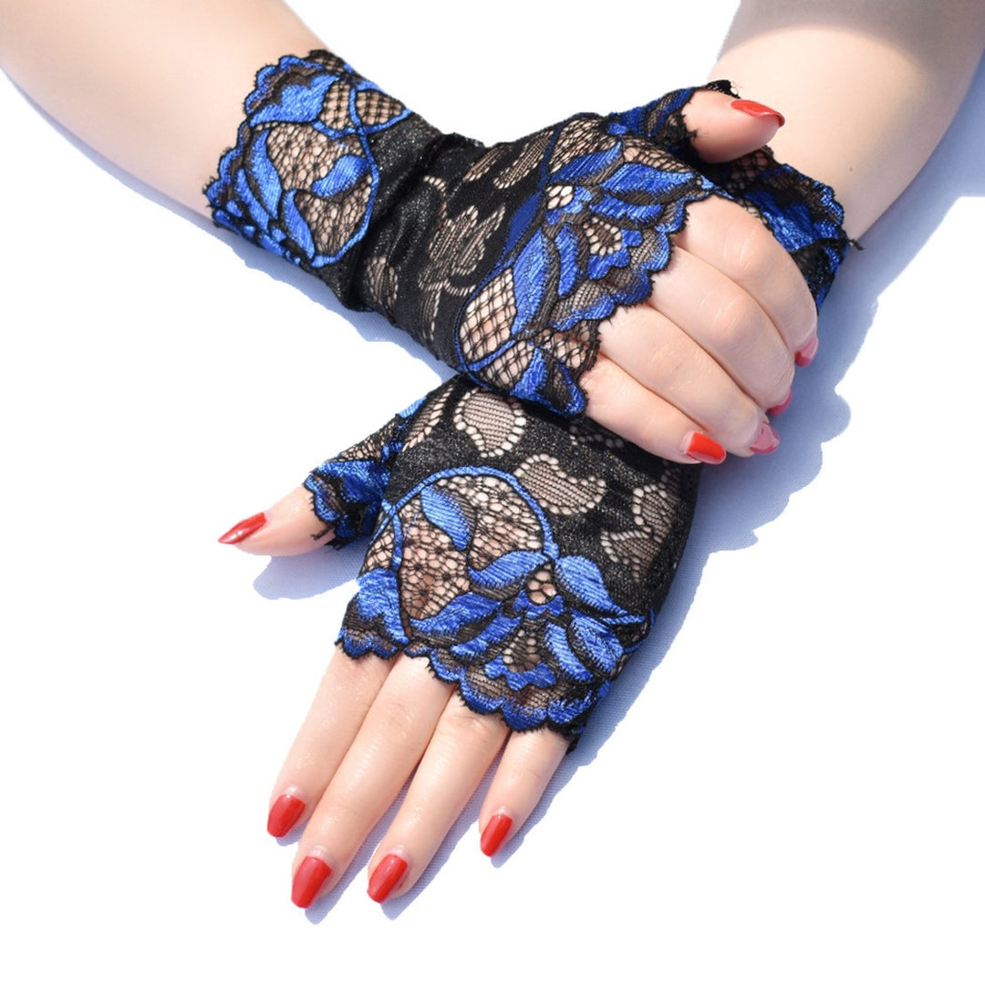 1 Pair Flower Pattern Elastic Crochet Summer Gloves Half Finger Sunscreen Short Lace Gloves for Outdoor Sports Image 9