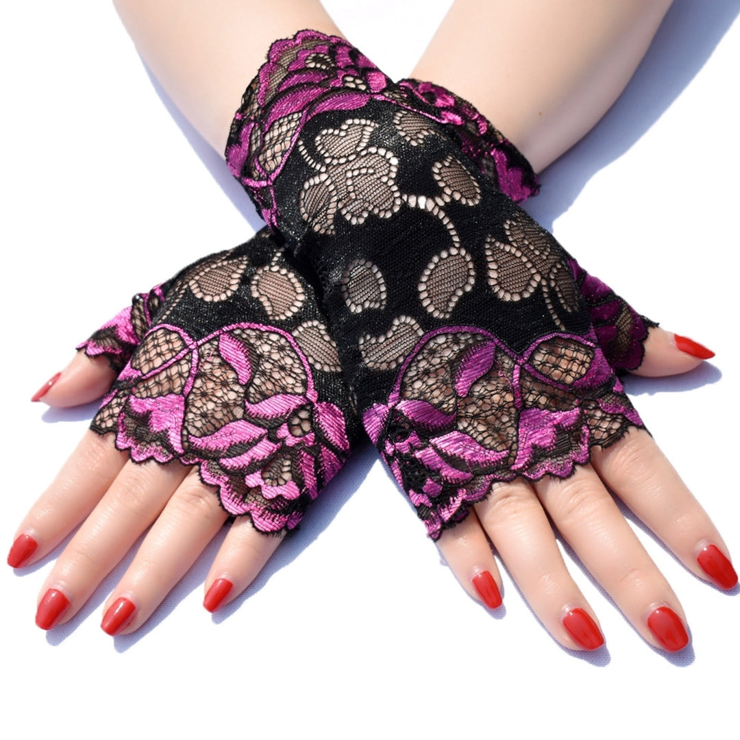 1 Pair Flower Pattern Elastic Crochet Summer Gloves Half Finger Sunscreen Short Lace Gloves for Outdoor Sports Image 12