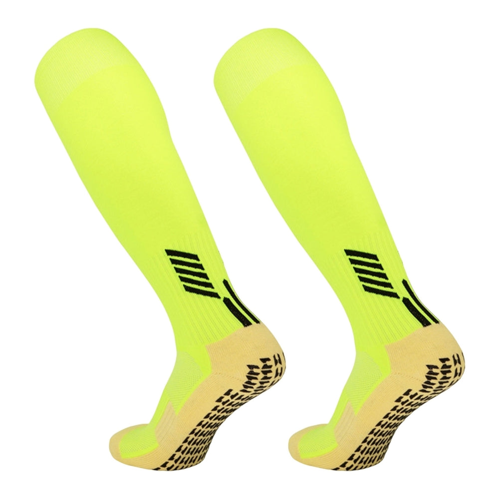 1 Pair Striped Patchwork Anti-slip Silicone Bottom Thickened Soccer Socks Unisex Elastic Cycling Fitness Knee High Tube Image 2
