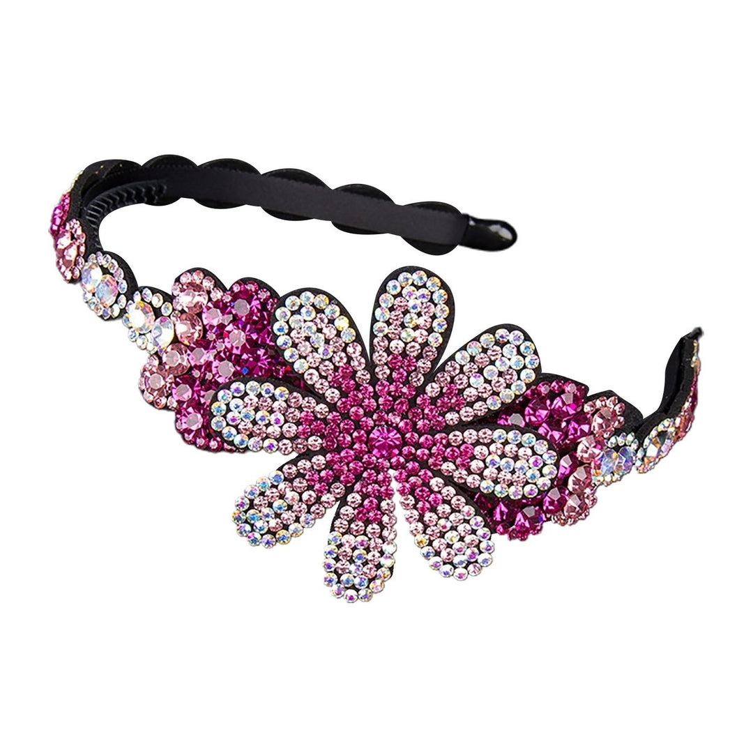Hair Hoop Flower Dasign Glittered Faux Leather Female Girls Casual Hair Hoop for Daily Life Image 1