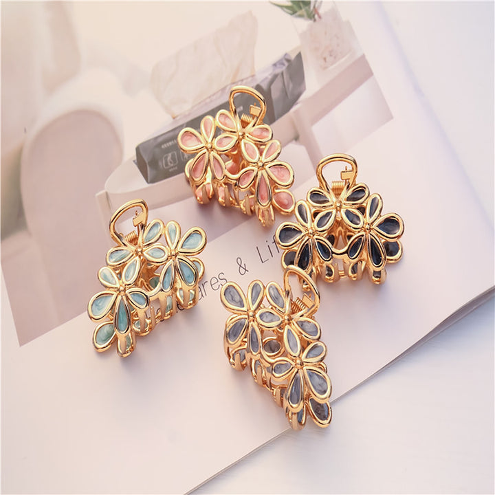 Bright Color Crossing Teeth Big Hair Clip Alloy Sweet Flower Shape Hair Claw Styling Tool Image 6