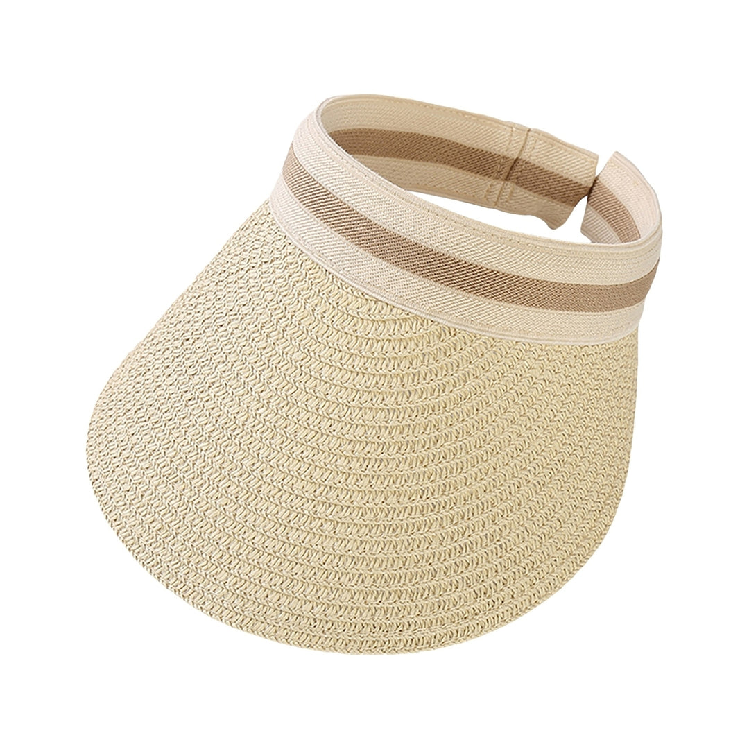 Sun Hat Adjustable UV Protection Breathable Straw Weaving Visor Hat for Summer Image 4