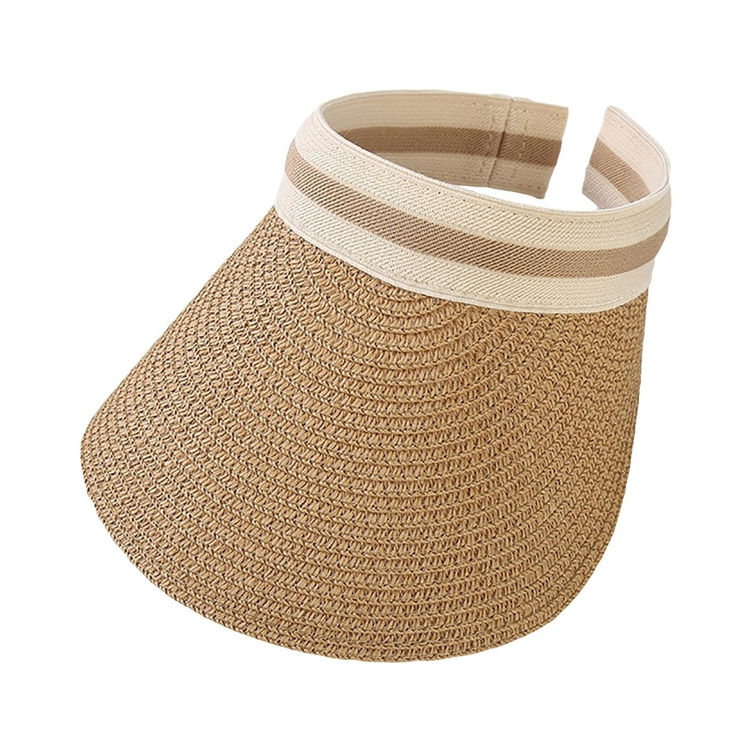 Sun Hat Adjustable UV Protection Breathable Straw Weaving Visor Hat for Summer Image 1
