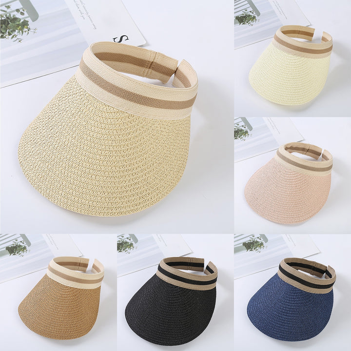 Sun Hat Adjustable UV Protection Breathable Straw Weaving Visor Hat for Summer Image 8
