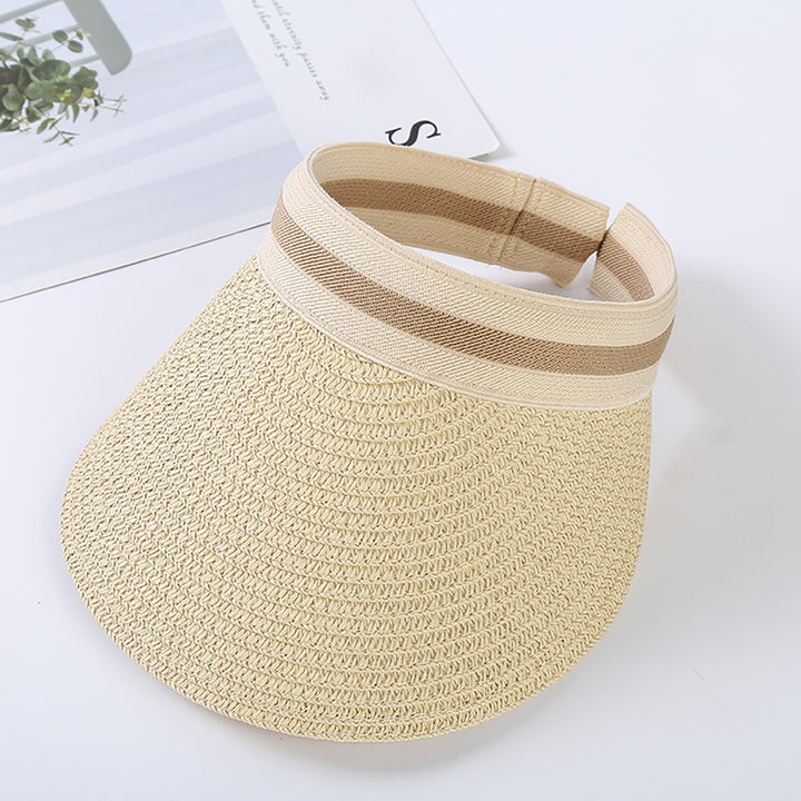 Sun Hat Adjustable UV Protection Breathable Straw Weaving Visor Hat for Summer Image 11