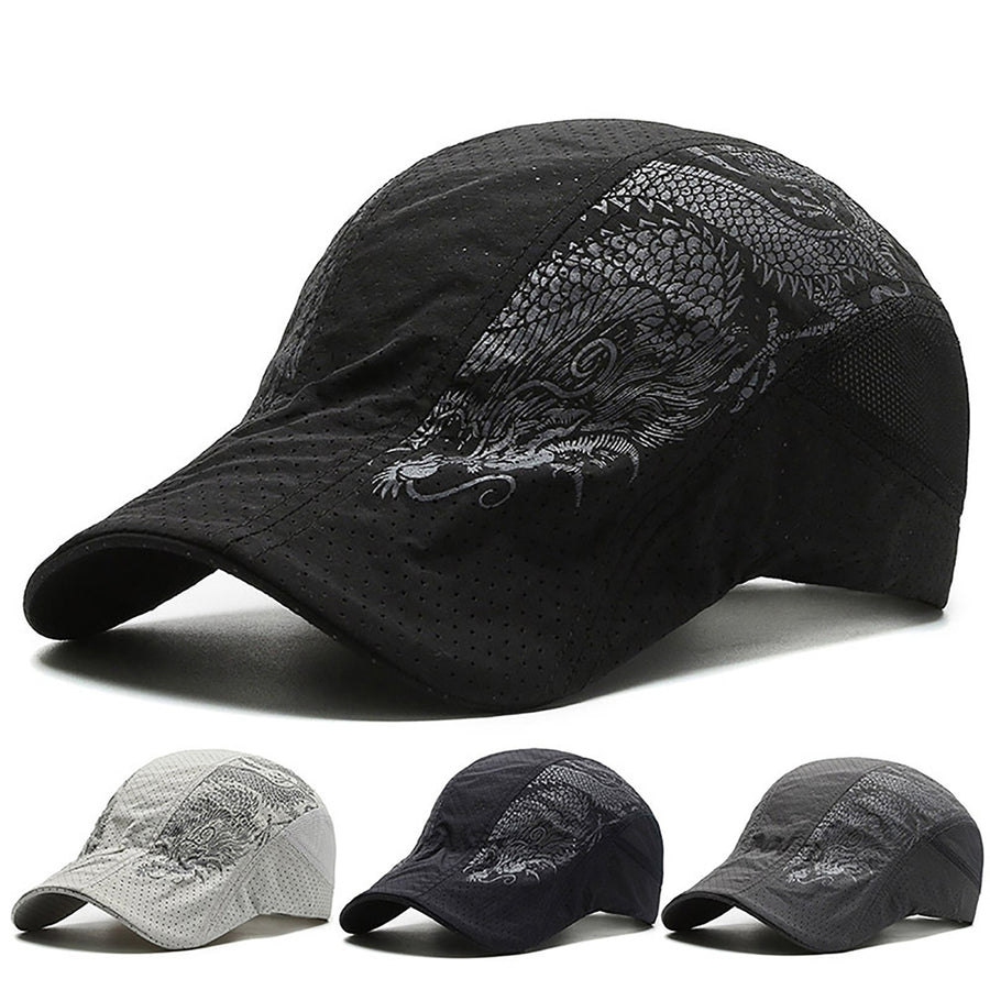 Breathable Sun Hat Mesh Hole Chinese Style Dragon Print Peaked Cap for Outdoor Image 1