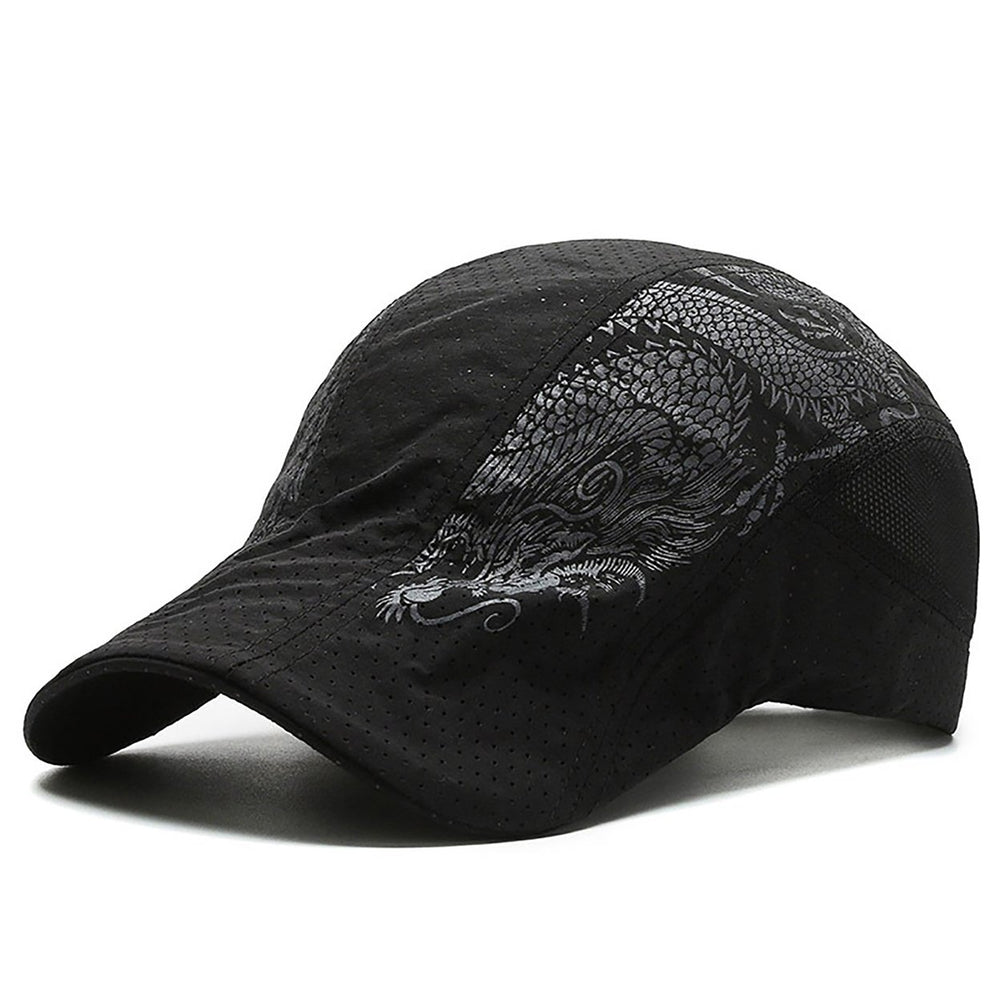 Breathable Sun Hat Mesh Hole Chinese Style Dragon Print Peaked Cap for Outdoor Image 2