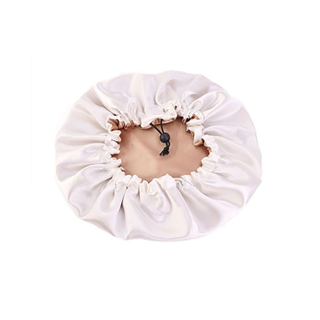 Double Layer Adjustable Curly Trim Sleep Cap Reversible Satin Bonnet Hair Cap Hair Treatment Image 7