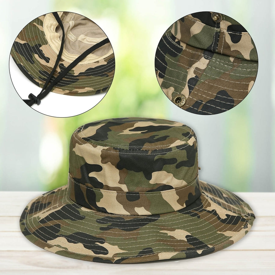 Men Sun Hat Camouflage Adjustable Accessory Sweat Absorbing Round Edge Bucket Cap for Hiking Image 1