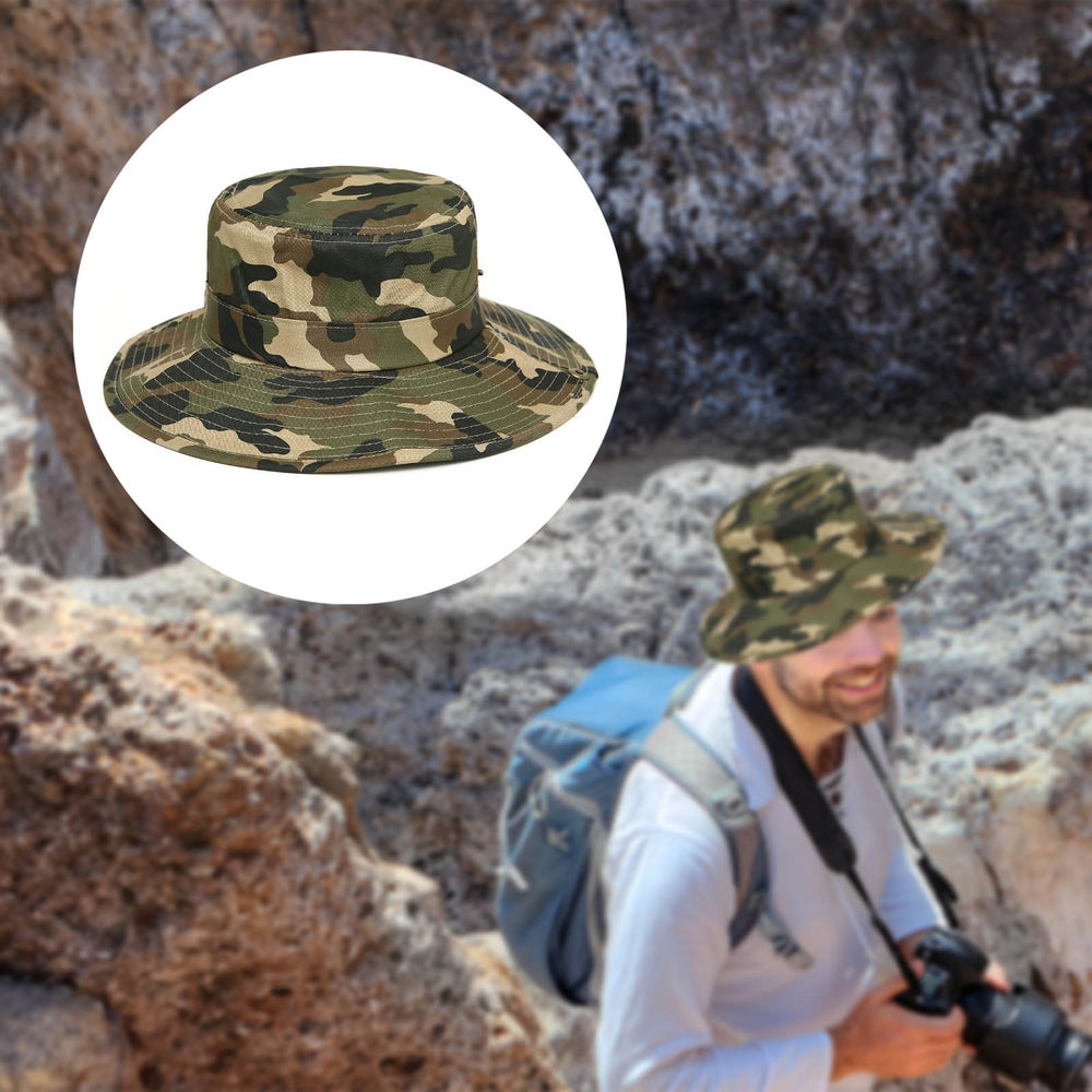 Men Sun Hat Camouflage Adjustable Accessory Sweat Absorbing Round Edge Bucket Cap for Hiking Image 2