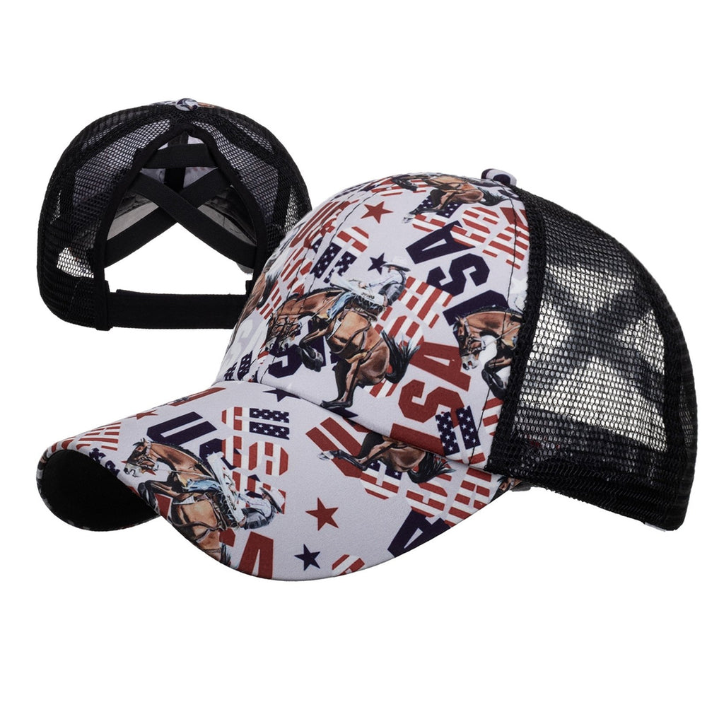 Baseball Cap Crossed Strap Sun Protection Casual Fashion Graffiti Print Running Hat for Women Image 2