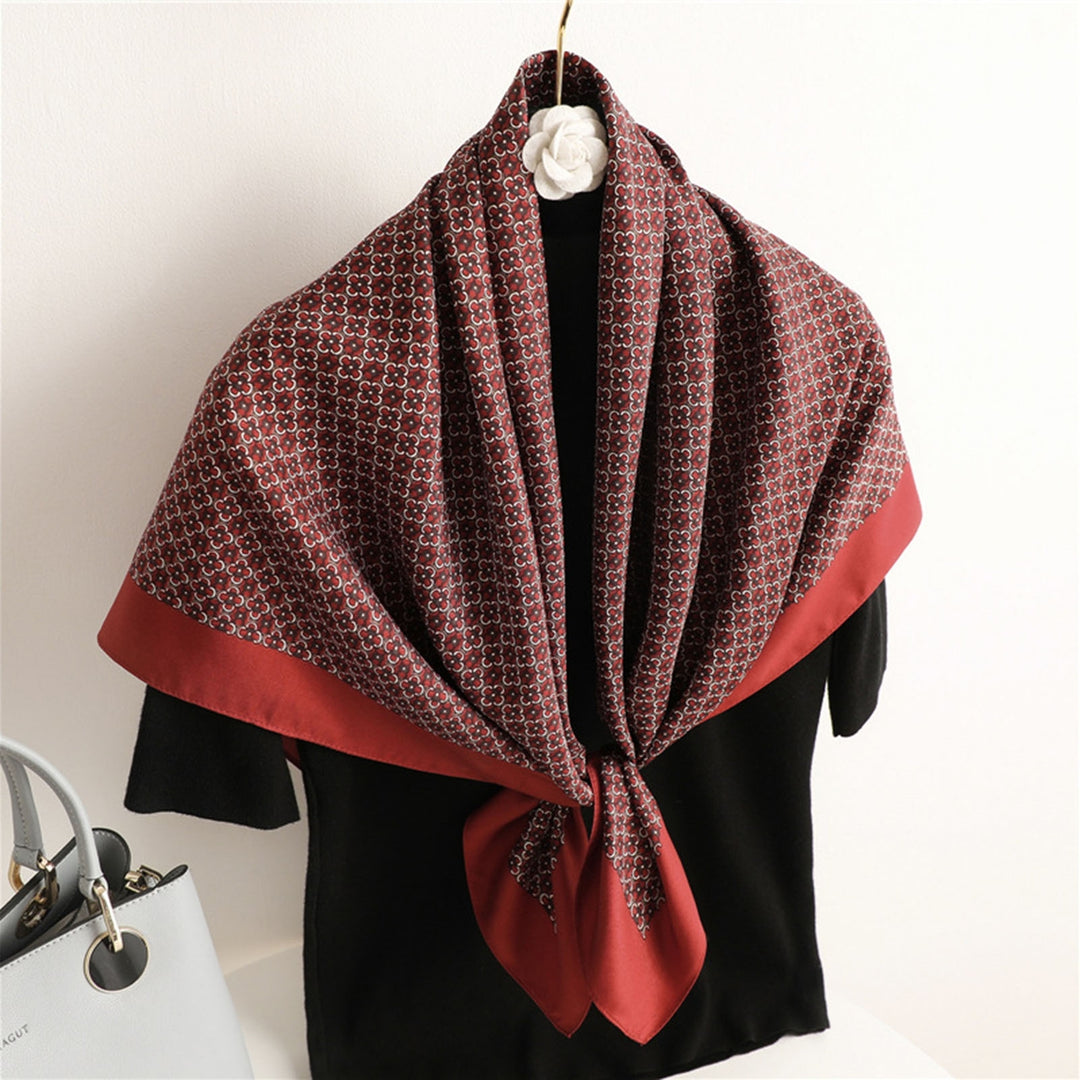 Collar Shawl Friendly to Skin Print Thin Square Shape Retro Style Neck Scarf Daily Wear Scarf Image 10