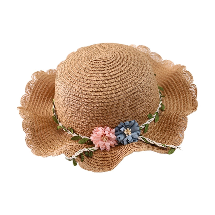 Solid Color Sunscreen Braided Children Sun Cap Leaves Flower Vine Decor Wide Brim Straw Cap Fashion Accessories Image 4