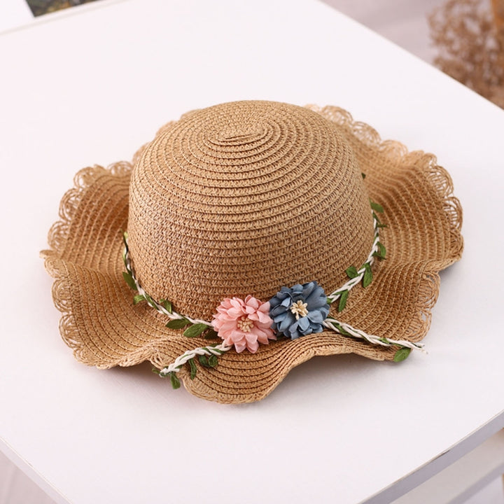 Solid Color Sunscreen Braided Children Sun Cap Leaves Flower Vine Decor Wide Brim Straw Cap Fashion Accessories Image 12