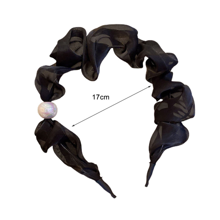 Simulation Pearls Decor Non-slip Hair Hoop Net Yarn Pleated Solid Color Lady Headband Hair Accessories Image 9