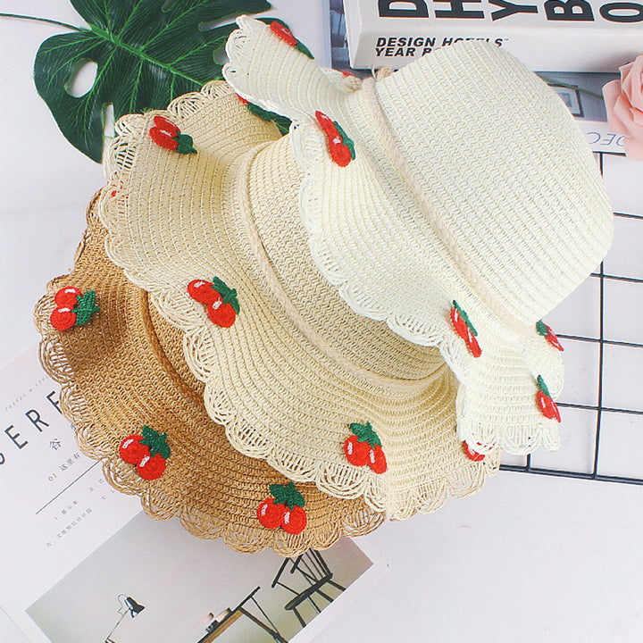 Cherry Decor Lace Trim Wide Brim Hat Bag Set Baby Girls Breathable Straw Hat Handbag Clothing Accessories Image 10