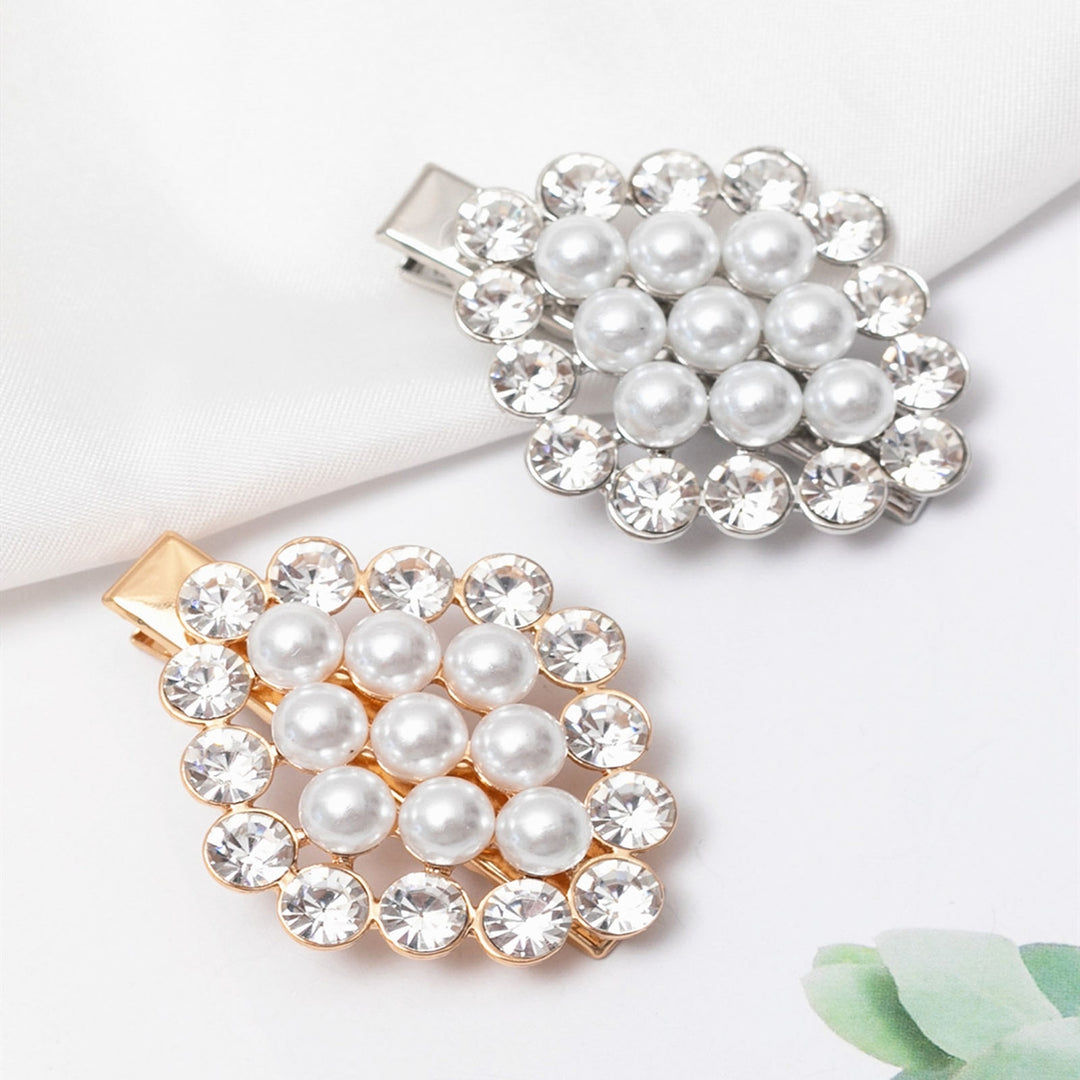 Women Hair Clip Great Stickiness Exquisite Shiny Rhombus Shape Imitation Pearl Hair Barrette Birthday Gift Image 3