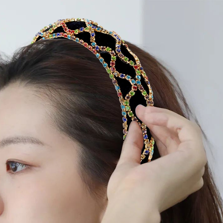 Retro Headband Rhinestones Baroque Wide Padded Hair Hoop Styling Tools Image 6