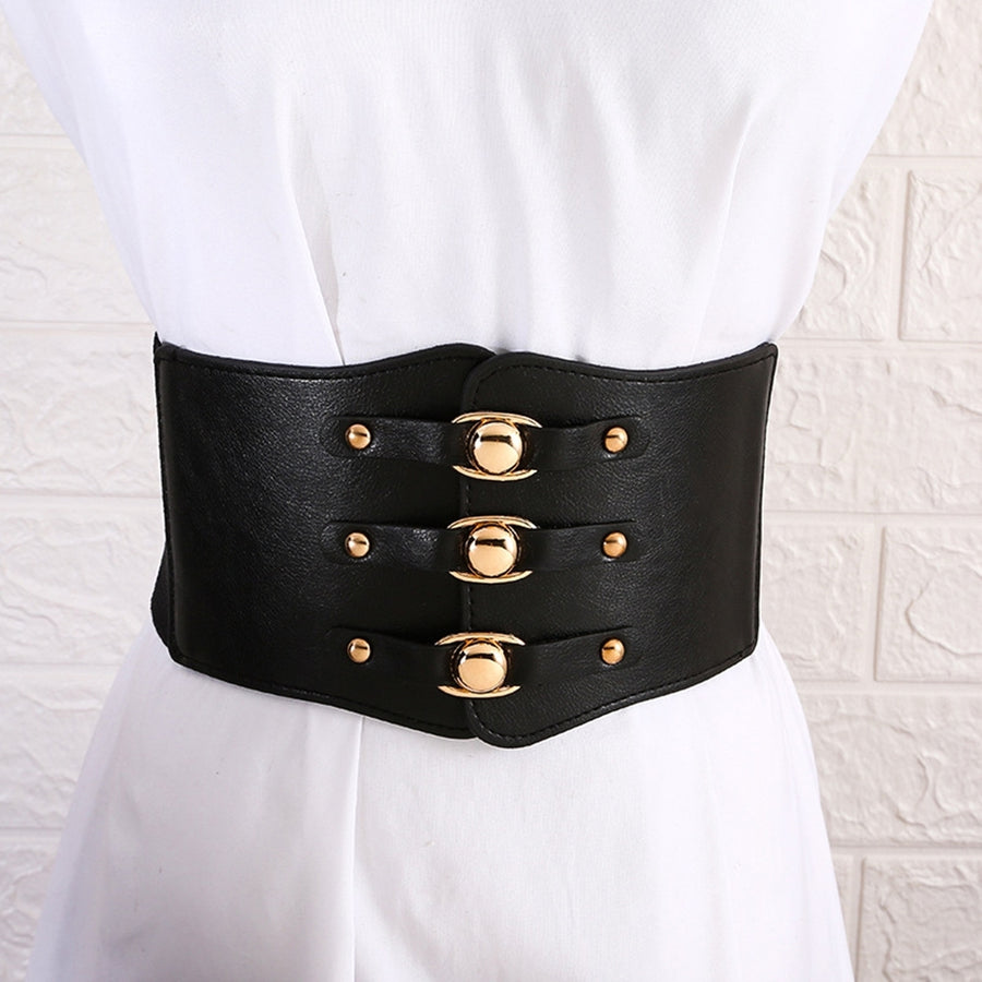 Waist Belt Wide Simple Casual Individual Nice Appearance Contrast Color Stretchy Washable Clasp Waist Strap for Daily Image 1