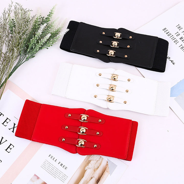 Waist Belt Wide Simple Casual Individual Nice Appearance Contrast Color Stretchy Washable Clasp Waist Strap for Daily Image 3