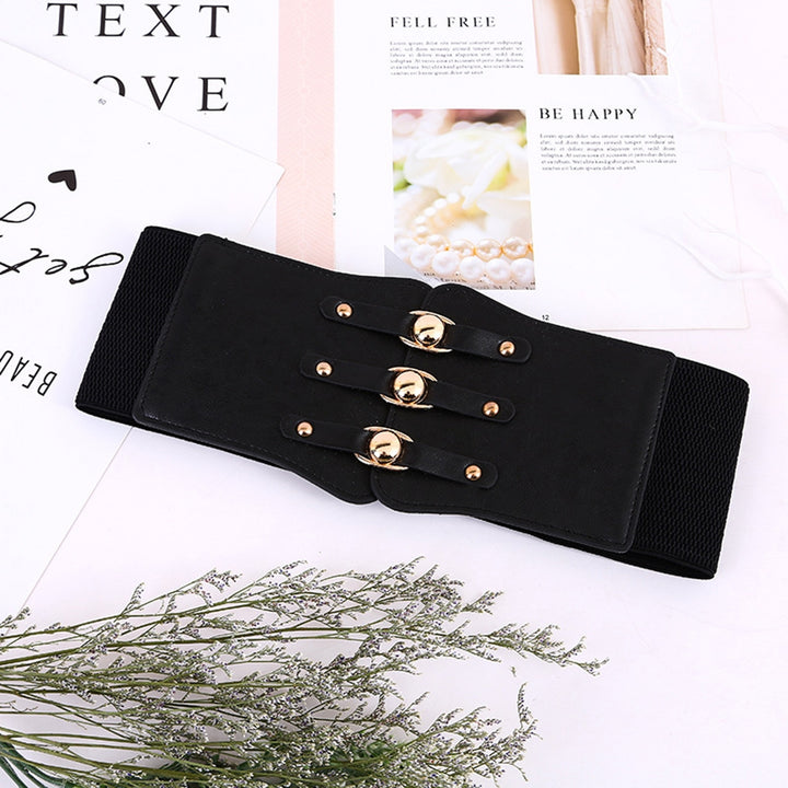 Waist Belt Wide Simple Casual Individual Nice Appearance Contrast Color Stretchy Washable Clasp Waist Strap for Daily Image 4