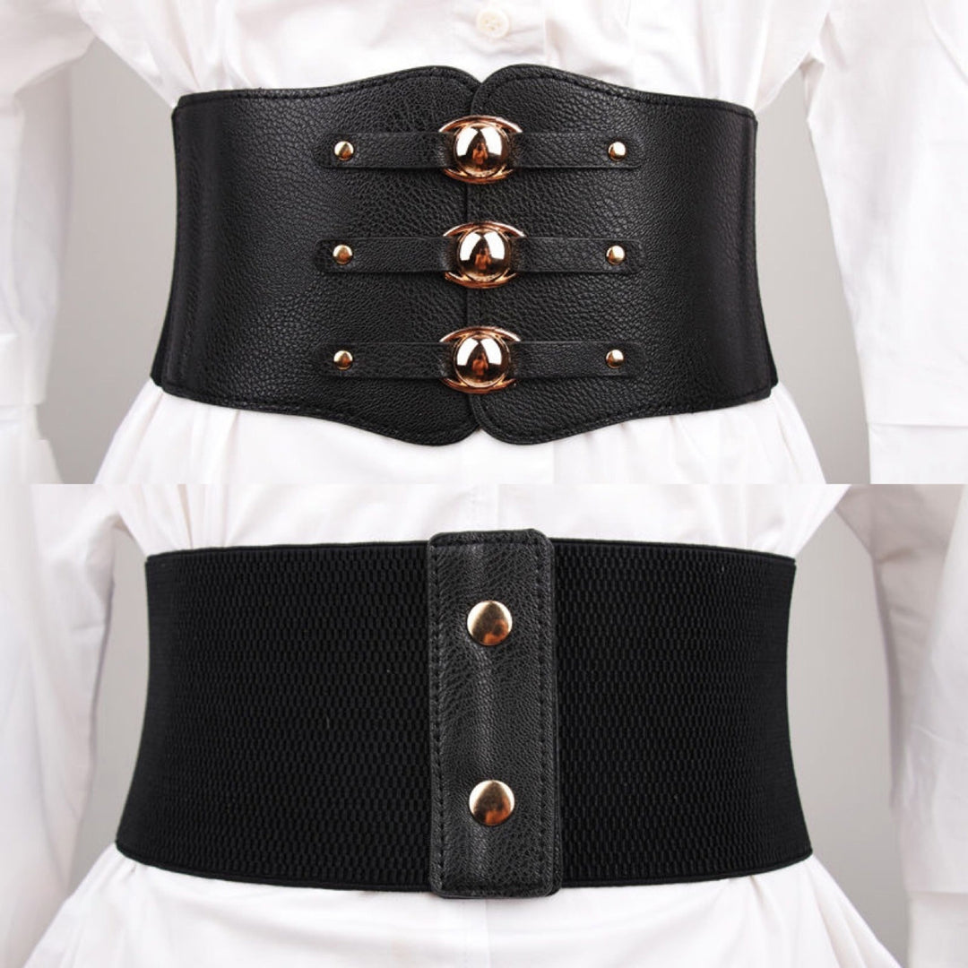 Waist Belt Wide Simple Casual Individual Nice Appearance Contrast Color Stretchy Washable Clasp Waist Strap for Daily Image 9