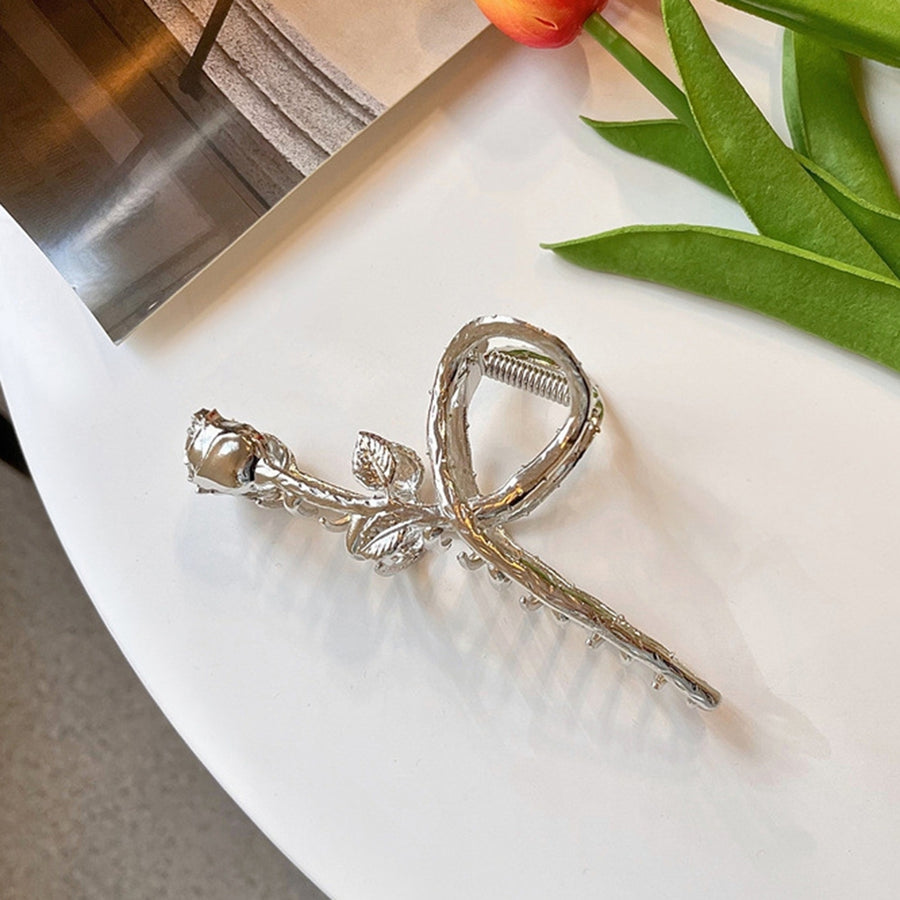 Hair Grips Smooth Edge Elegant Lightweight Exquisite Durable Anti-deformed Silver Color Rose Shape Lightweight Hair Jaws Image 1