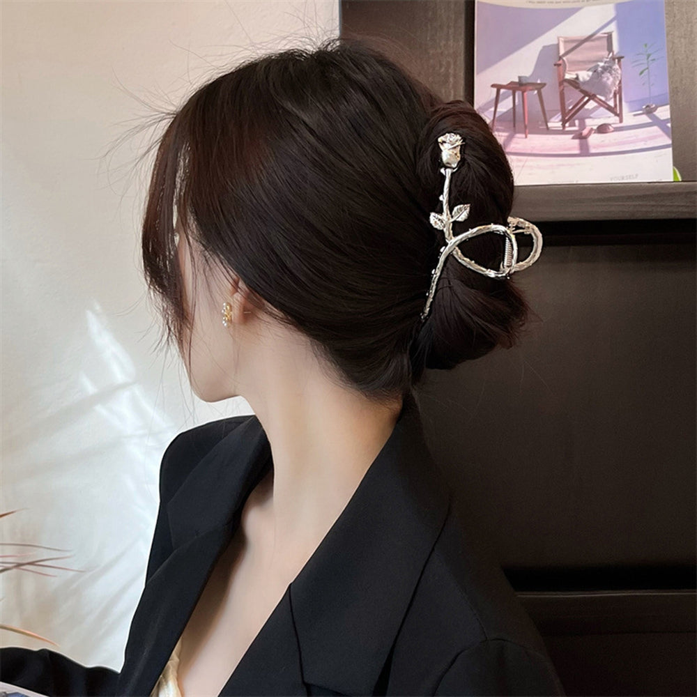 Hair Grips Smooth Edge Elegant Lightweight Exquisite Durable Anti-deformed Silver Color Rose Shape Lightweight Hair Jaws Image 2