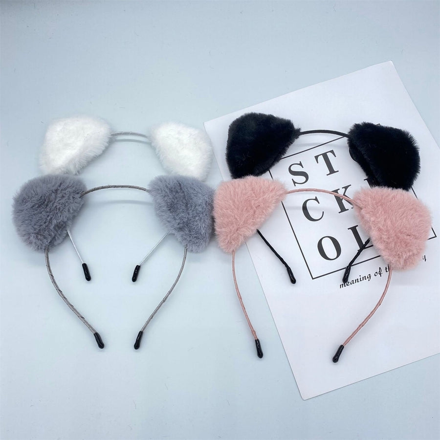 Women Headband Sweet Decorative Elastic Lightweight Smooth Edge Fluffy Plush Portable Solid Color Cat Ear Women Hair Image 1