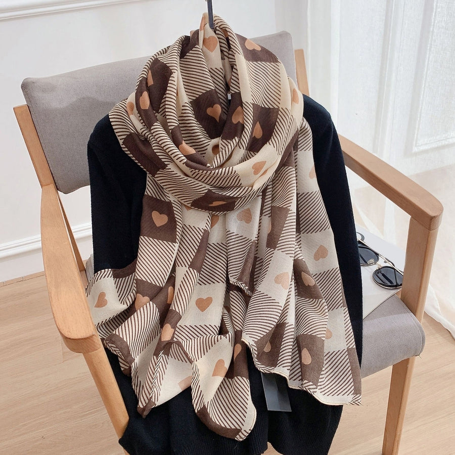 Thickened Cold Resistant Breathable Thermal Scarf Fashion Heart Plaid Print Long Warm Shawl Neck Decoration Image 1