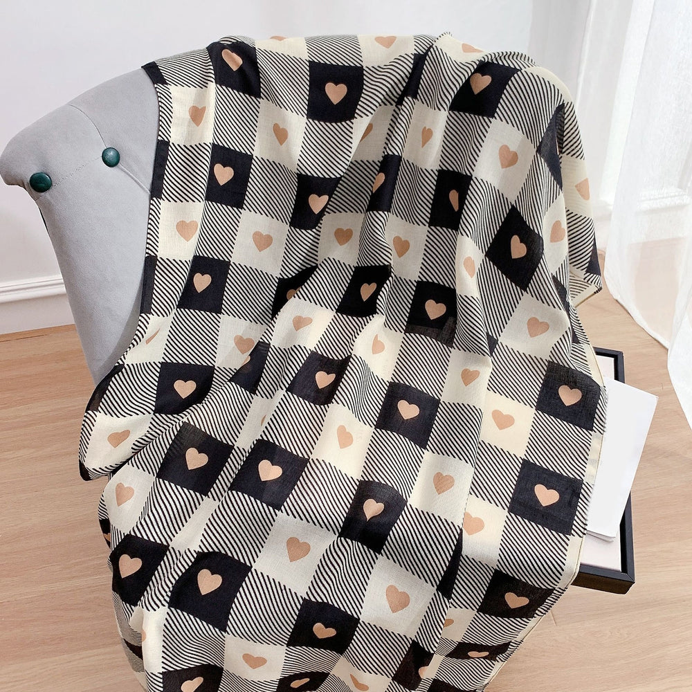 Thickened Cold Resistant Breathable Thermal Scarf Fashion Heart Plaid Print Long Warm Shawl Neck Decoration Image 2