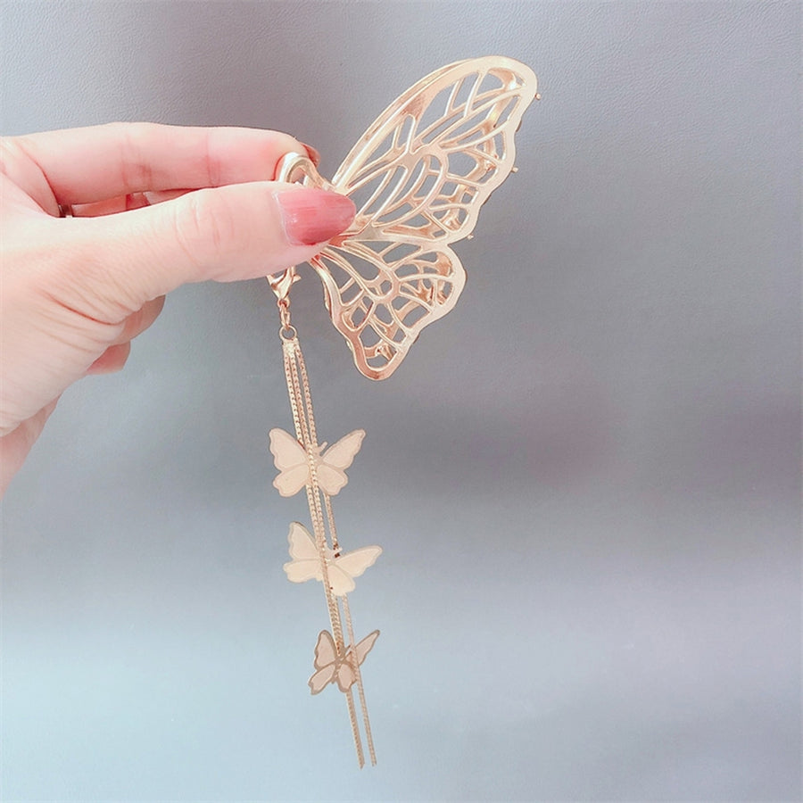 Claw Clip Hollow Out Hair Accessories Golden Plated Butterflies Tassels Women Head Back Hair Clip for Dating Image 1