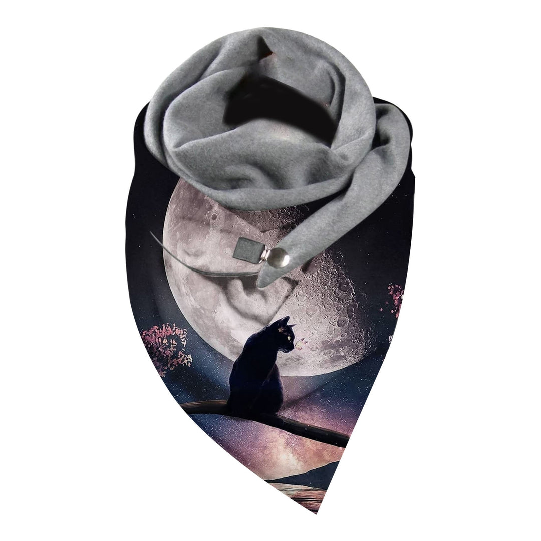 Women Scarf Cat Print Two Layers Coldproof Fleece Patchwork Neck Scarf for Outdoor Image 6