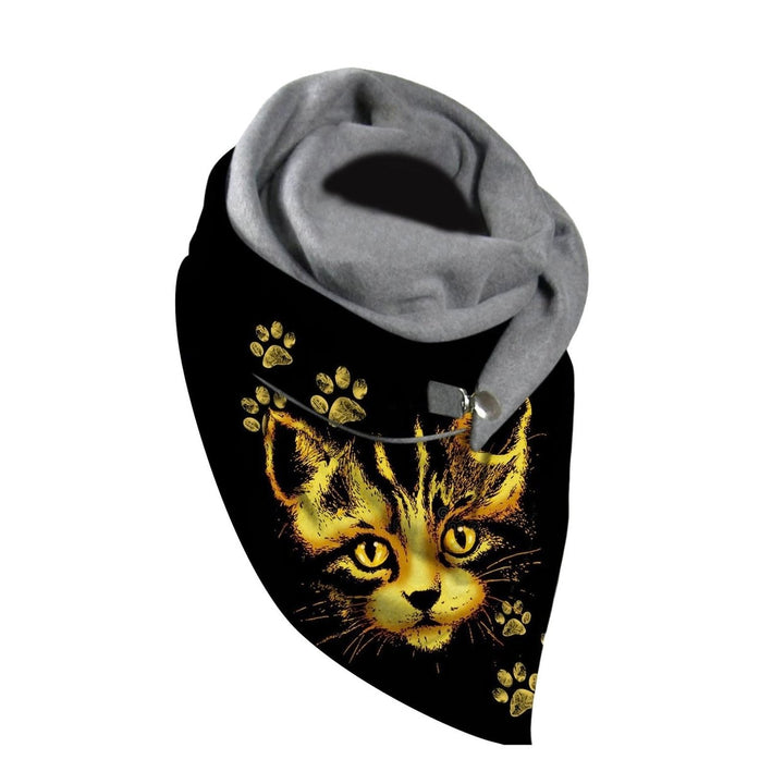 Women Scarf Cat Print Two Layers Coldproof Fleece Patchwork Neck Scarf for Outdoor Image 1