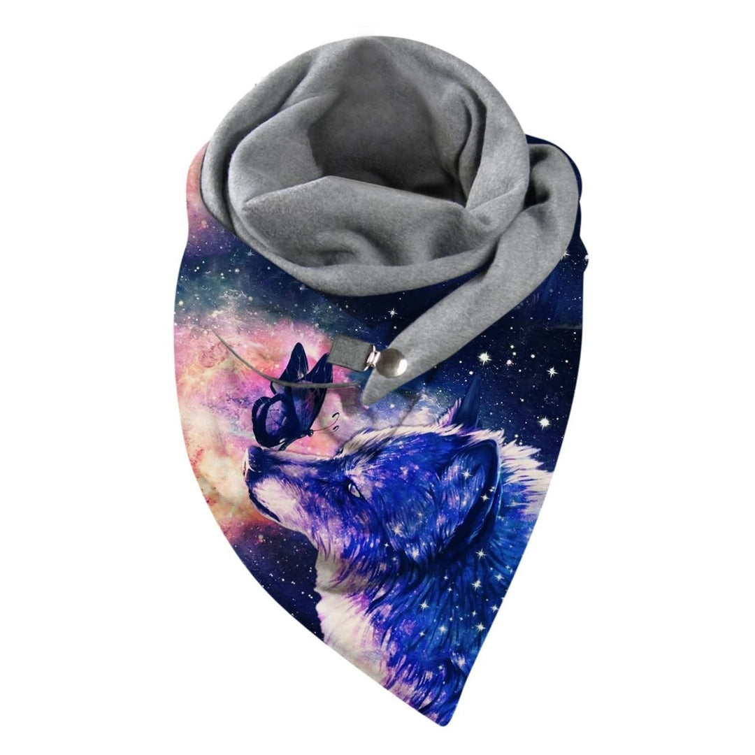 Women Scarf Cat Print Two Layers Coldproof Fleece Patchwork Neck Scarf for Outdoor Image 9