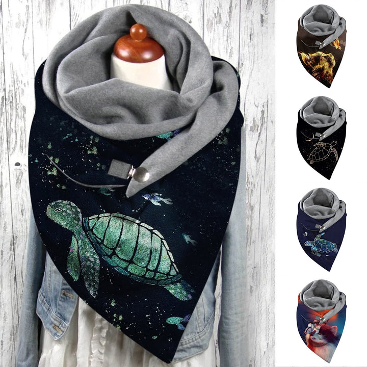 Women Scarf Cat Print Two Layers Coldproof Fleece Patchwork Neck Scarf for Outdoor Image 10