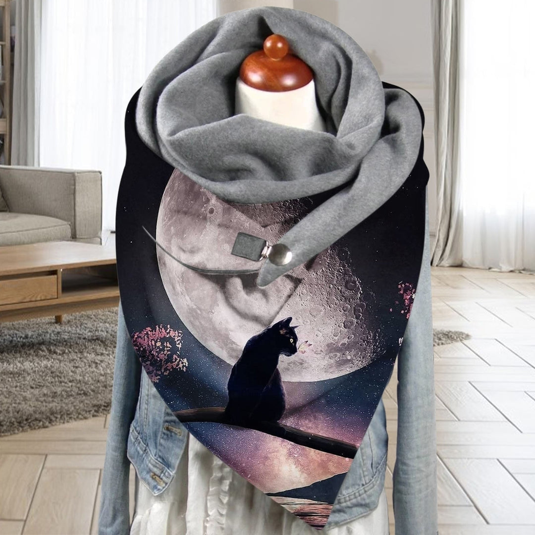 Women Scarf Cat Print Two Layers Coldproof Fleece Patchwork Neck Scarf for Outdoor Image 12