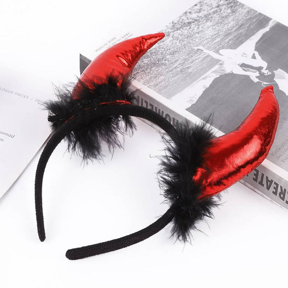 3Pcs/Set Halloween Headband Tie Tail Faux Horn Bow Halloween Props Adult Kids Headwear for Performance Image 2