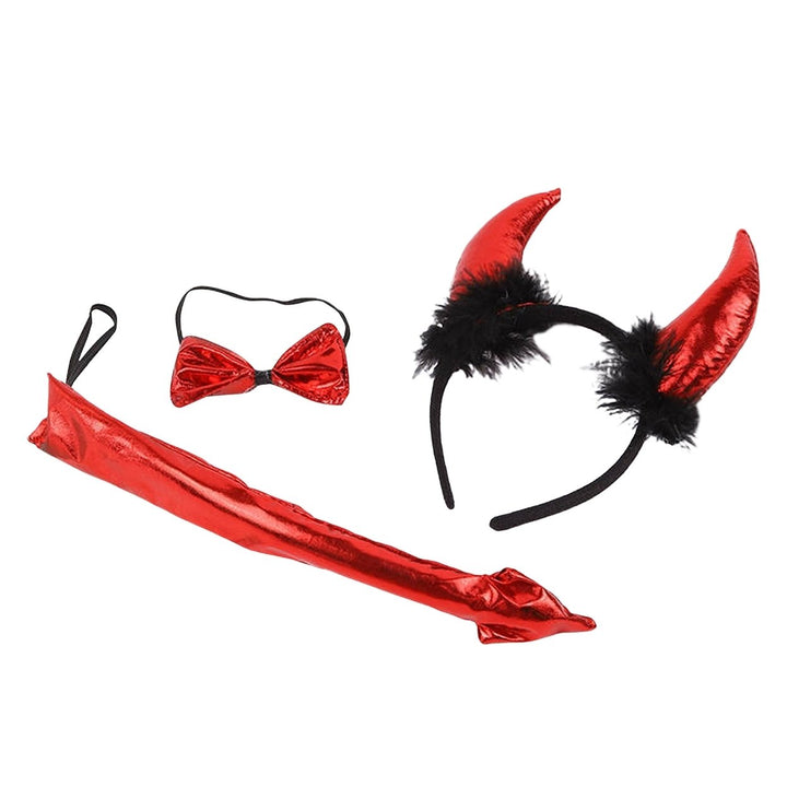 3Pcs/Set Halloween Headband Tie Tail Faux Horn Bow Halloween Props Adult Kids Headwear for Performance Image 1