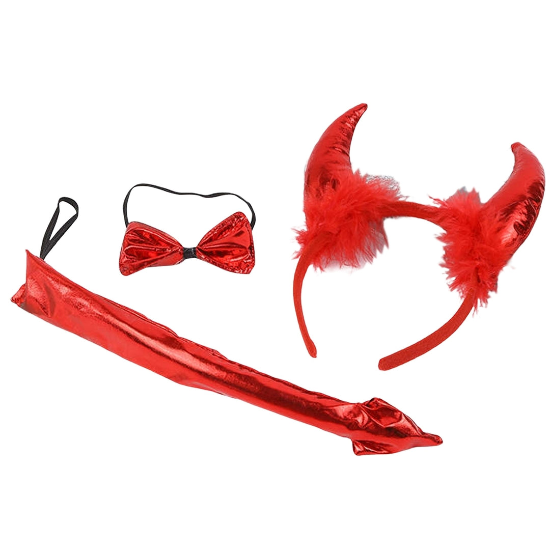 3Pcs/Set Halloween Headband Tie Tail Faux Horn Bow Halloween Props Adult Kids Headwear for Performance Image 10