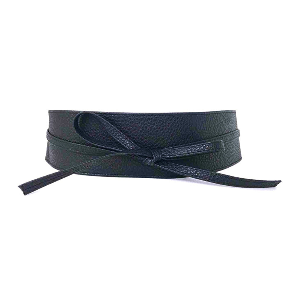 Women Belt Solid Color Bow Faux Leather Pure Color Double Circles Cummerbund Fashion Accessory Image 2