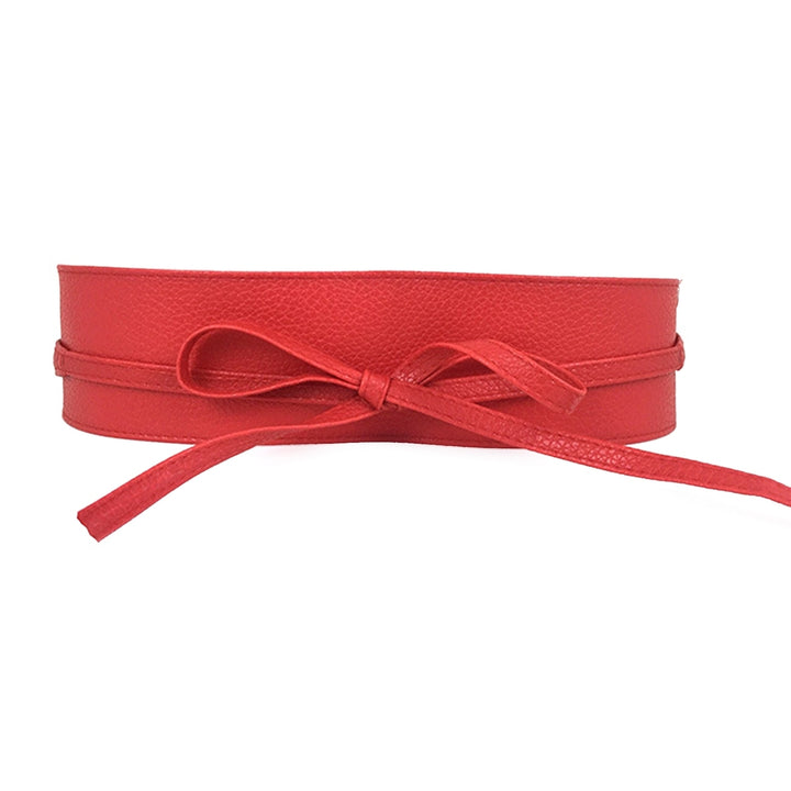 Women Belt Solid Color Bow Faux Leather Pure Color Double Circles Cummerbund Fashion Accessory Image 4