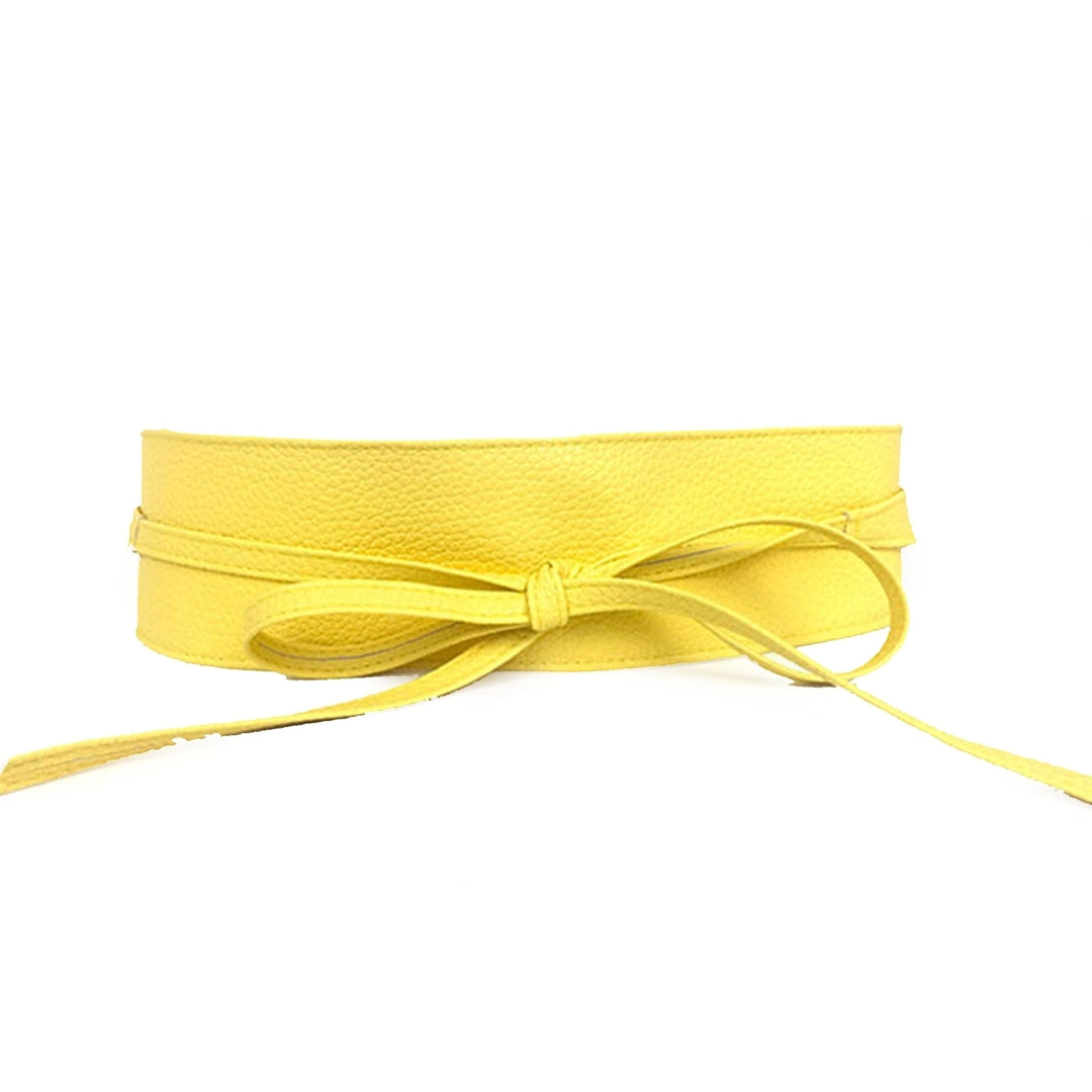 Women Belt Solid Color Bow Faux Leather Pure Color Double Circles Cummerbund Fashion Accessory Image 4