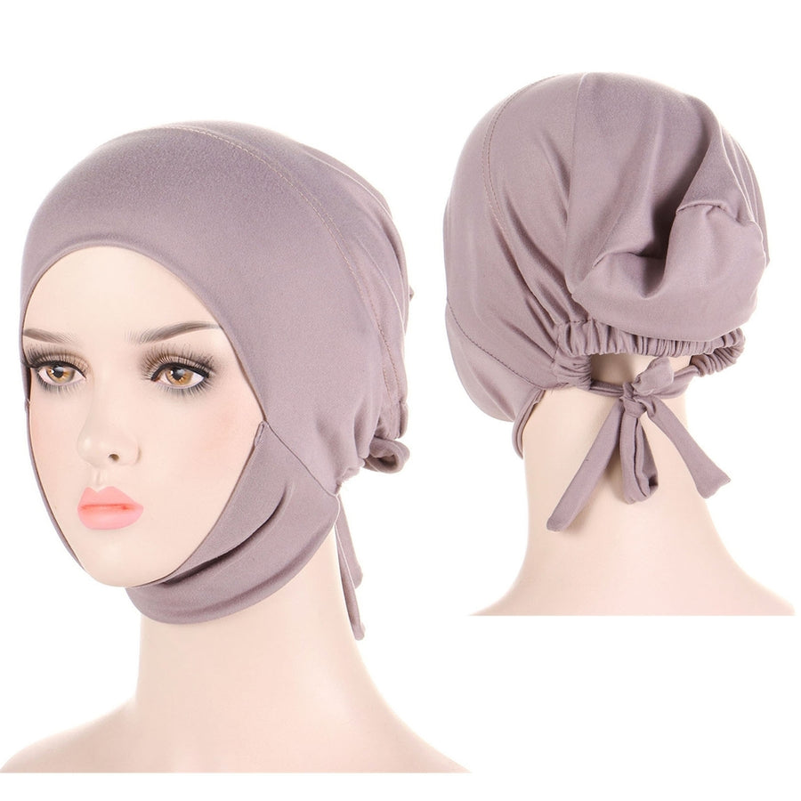 Scarf Hat Solid Color Adjustable Elasticity Breathable Colorfast Protective Soft Elastic Lightweight Lady Hat for Daily Image 1