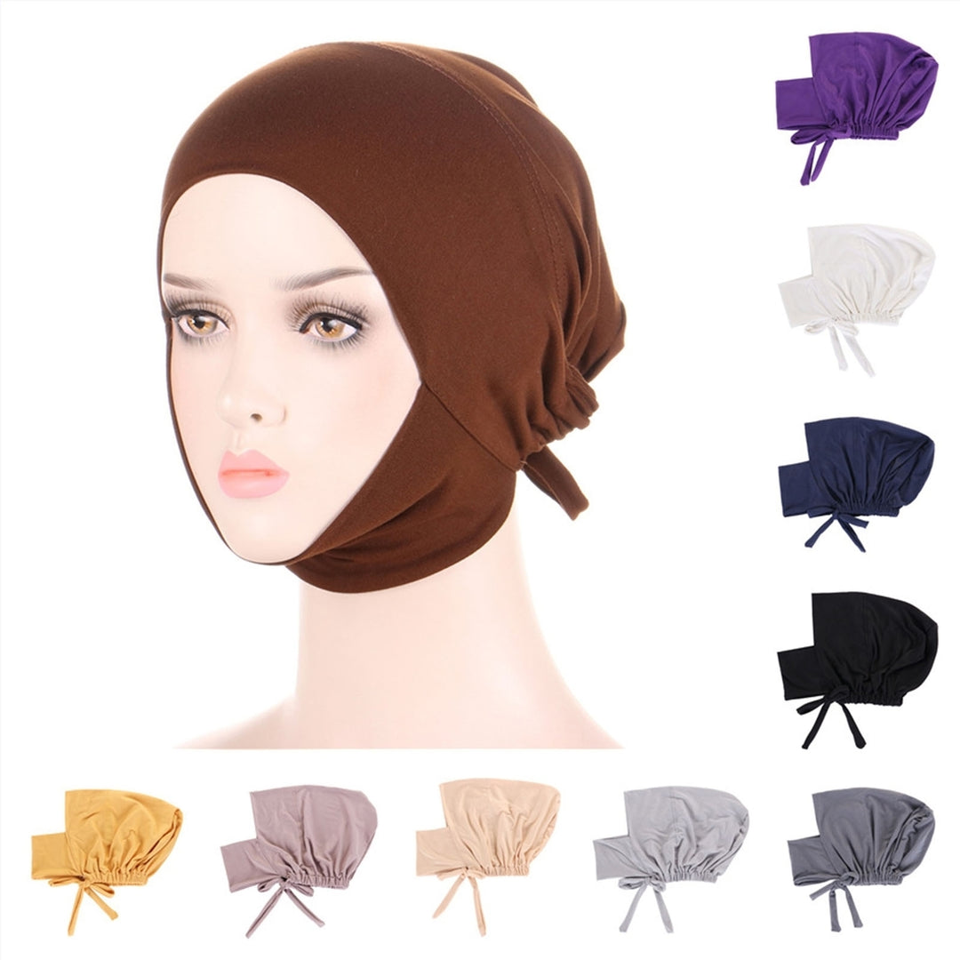 Scarf Hat Solid Color Adjustable Elasticity Breathable Colorfast Protective Soft Elastic Lightweight Lady Hat for Daily Image 12