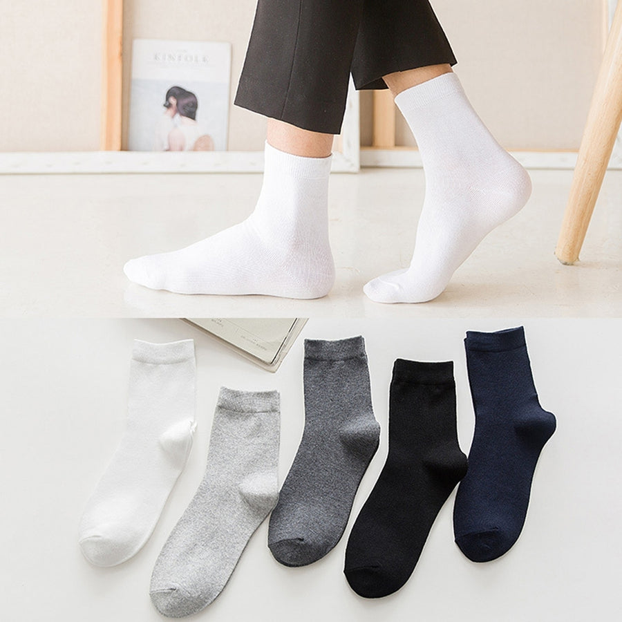 5 Pairs Spring Summer Men Socks Stretchy Solid Color Sweat-absorbent Socks for Sports Daily Wear Image 1