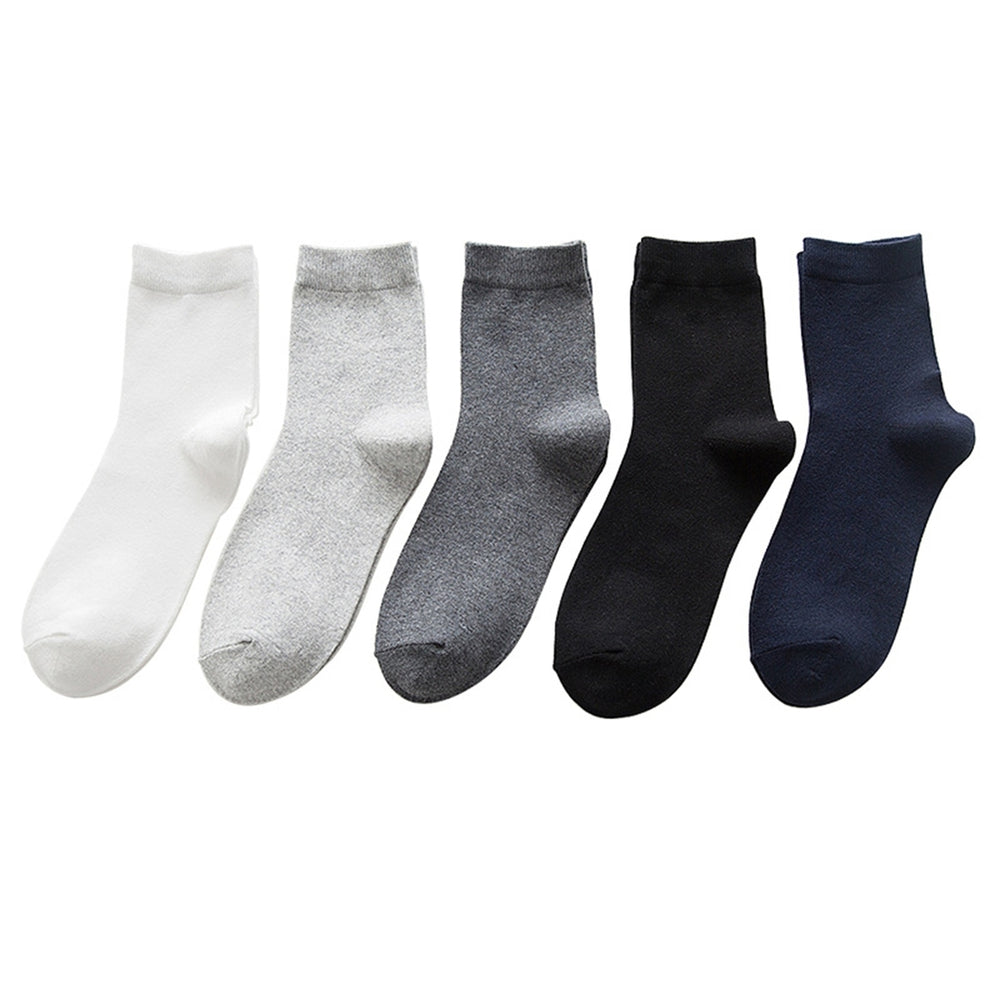 5 Pairs Spring Summer Men Socks Stretchy Solid Color Sweat-absorbent Socks for Sports Daily Wear Image 2