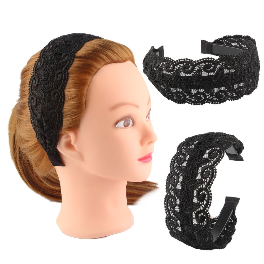 Women Hairband Wide Retro Style Hollow Leaf Lightweight Anti-slip Hair Accessories Elegant Black Embroidery Lace Hair Image 1