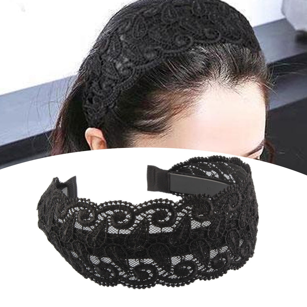 Women Hairband Wide Retro Style Hollow Leaf Lightweight Anti-slip Hair Accessories Elegant Black Embroidery Lace Hair Image 2
